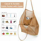 Stylish Beach Tote Bag | Large Capacity Open Top Design with Extra Pocket | Versatile for Women’s Travel and Shopping