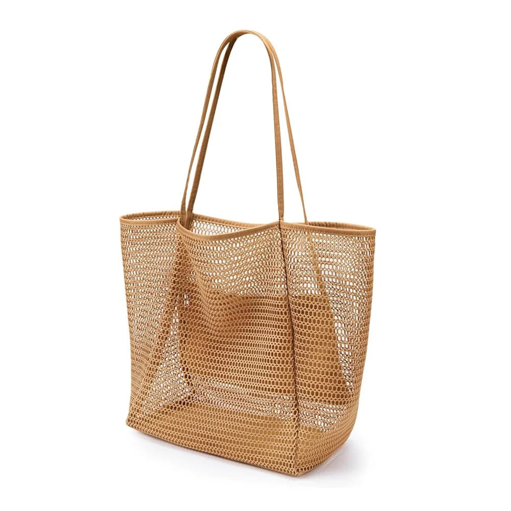 Stylish Beach Tote Bag | Large Capacity Open Top Design with Extra Pocket | Versatile for Women’s Travel and Shopping