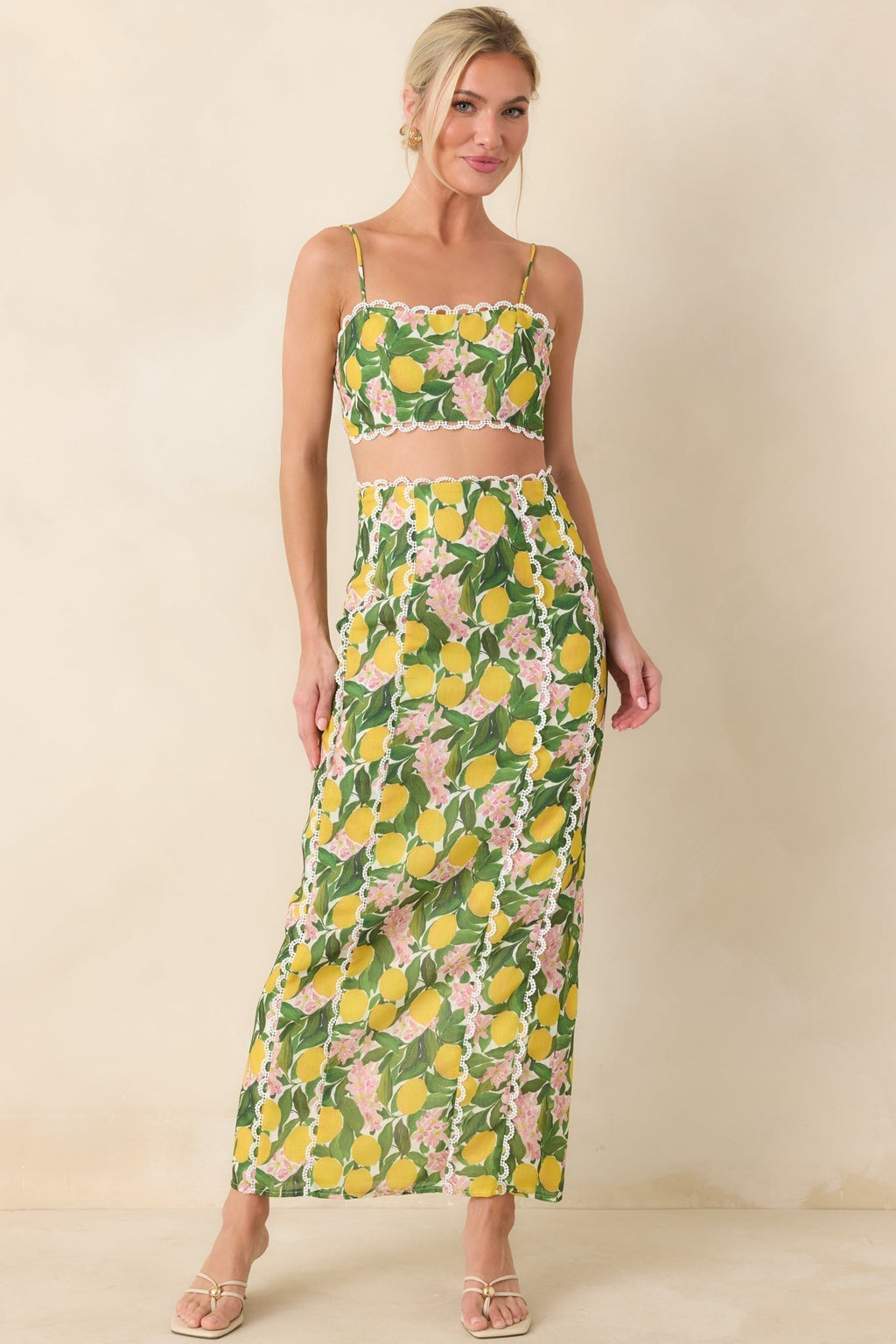 Women's Sweetest in the Grove Yellow Multi Lemon Blossom Crop Top | 65% Cotton & 35% Polyester 0