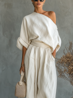 Thessaly – Women's Off Shoulder Loungewear Two Piece Set with Wide...