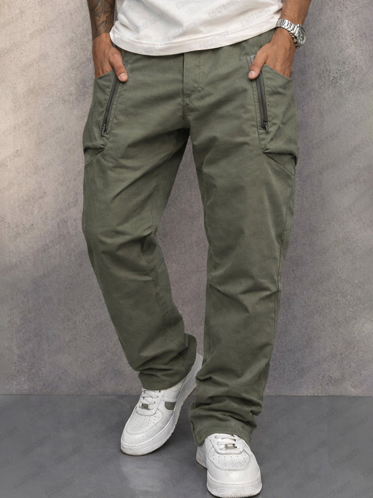 Cotton Cargo Pants — Elastic Waist, Multi-Pocket