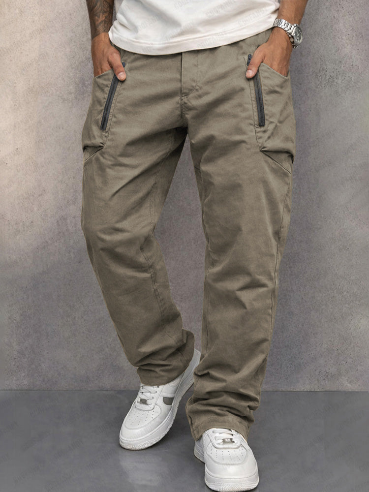 Cotton Cargo Pants — Elastic Waist, Multi-Pocket