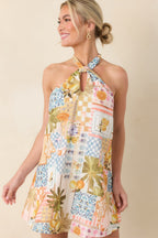 Women's Twist & Spritz Citrus Patchwork Halter Mini Dress | 65% Cotton & 35% Polyester 6