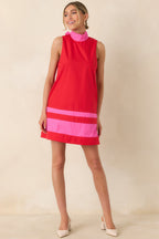 Women's Up to Something Red & Pink Contrast Tie-Back Sleeveless Mini Dress | 65% Polyester & 35% Cotton 4