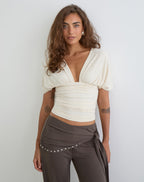 Vernia Collection | Women's Top with Plunge V-Neck & Batwing Sleeves | Stylish Blouse for Effortless Elegance