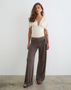 Vernia | Plunge Batwing Top in Cream Cupro with Ruched Design | Elegant Style for Effortless Chic