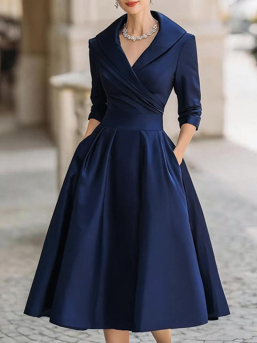 Satin Draped-Collar Dress — Elegant Formal