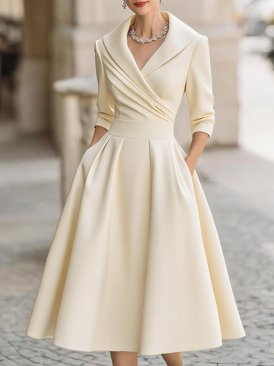 Satin Draped-Collar Dress — Elegant Formal
