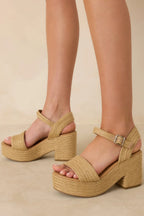 Women's Walking On Sunshine Natural Raffia Block Heel Platform Sandals | Heel measures 3.5" 1