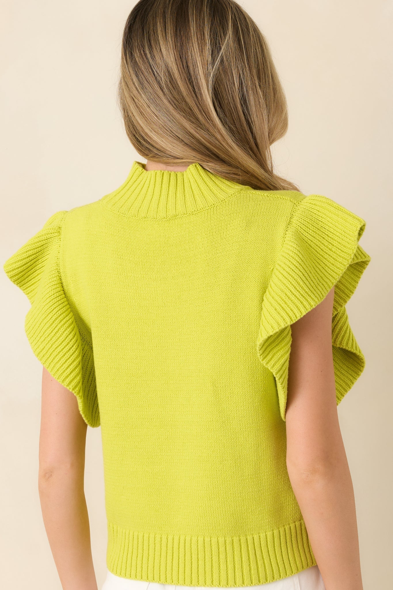 Women's Watch Her Work Chartreuse Green Knit Flutter Sleeve Top | 60% Cotton & 40% Acrylic 7