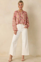 Women's Where Roses Drift Blush Pink Multi Floral Sheer Blouse | 100% Polyester 3