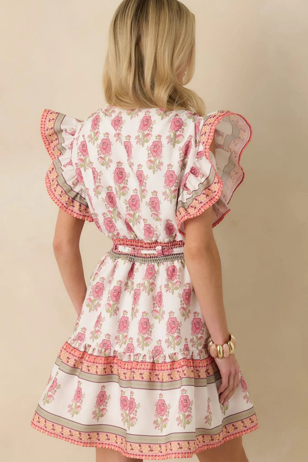 Women's Whispers Of Spring White Floral Flutter Sleeve Mini Dress | 100% Polyester 6