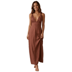 Sleeveless Linen Maxi Dress — Deep V-Neck