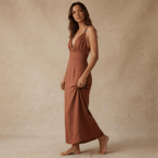 Sleeveless Linen Maxi Dress — Deep V-Neck
