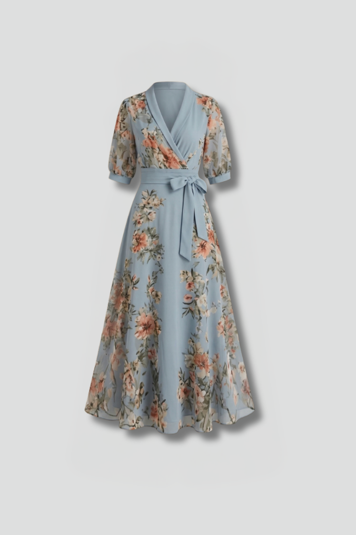 Floral V-neck midi dress side view