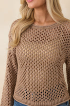 Women's Z Supply Mocha Brown Cala Shimmer Crochet Sweater | 54% Polyester 1