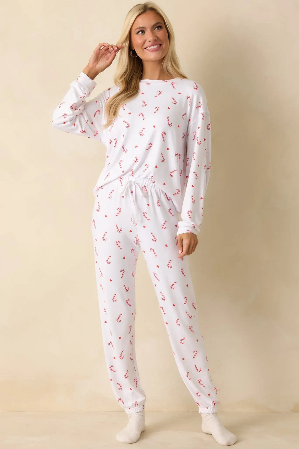 Women's Z Supply White Knit Cozy Candy Pajama Pants | 95% Polyester & 5% Spandex 2