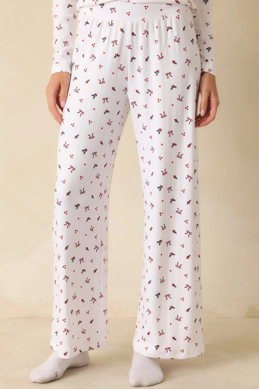 Women's Z Supply White Multi Luxe Holly Pointelle Pajama Pants | 95% Polyester & 5% Spandex 4