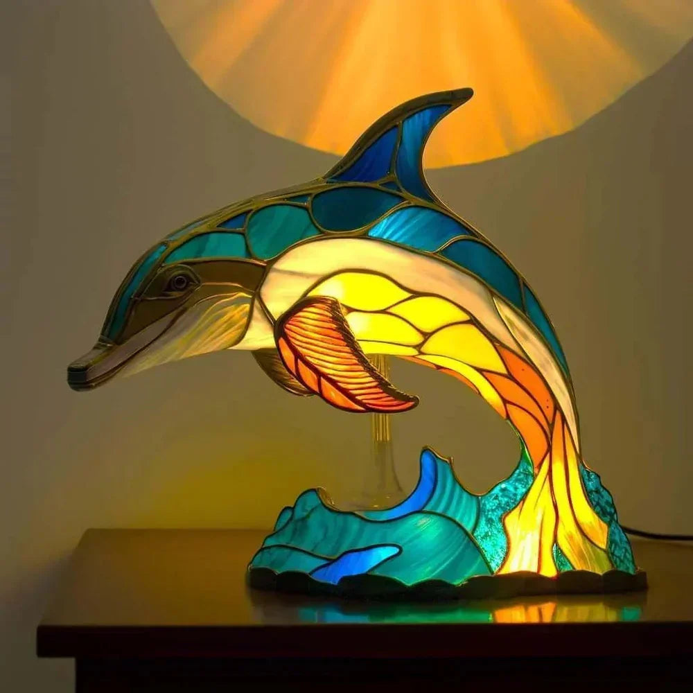 Artistic sculptural table lamp - Dolphin design