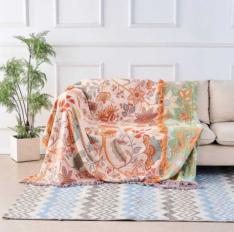 Rustic floral tassel throw blanket 91x98