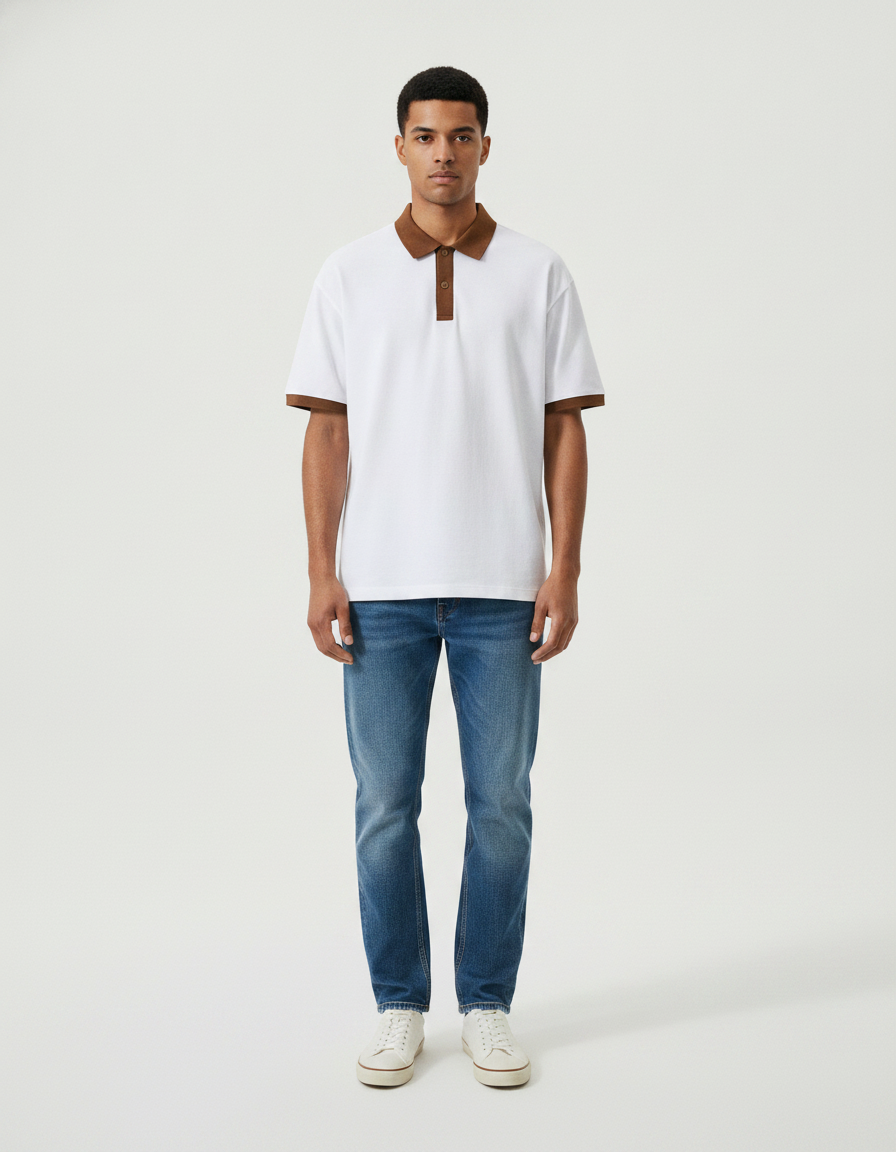 Men's breathable short-sleeve knit polo shirt detail