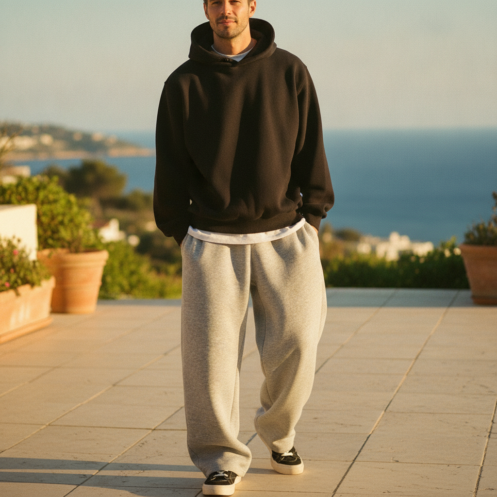 Men's oversized wide-leg sweatpants in black