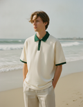 Green men's breathable short-sleeve knit polo shirt