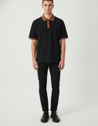Men's breathable short-sleeve knit polo shirt detail