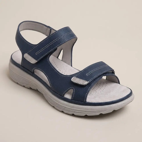 Women's comfort sandal close-up showing footbed and adjustable straps