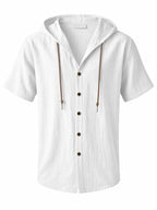 Men's Linen Hooded Short Sleeve Shirt – Loose Fit Lightweight...