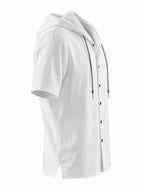 Men's Linen Hooded Short Sleeve Shirt – Loose Fit Lightweight...