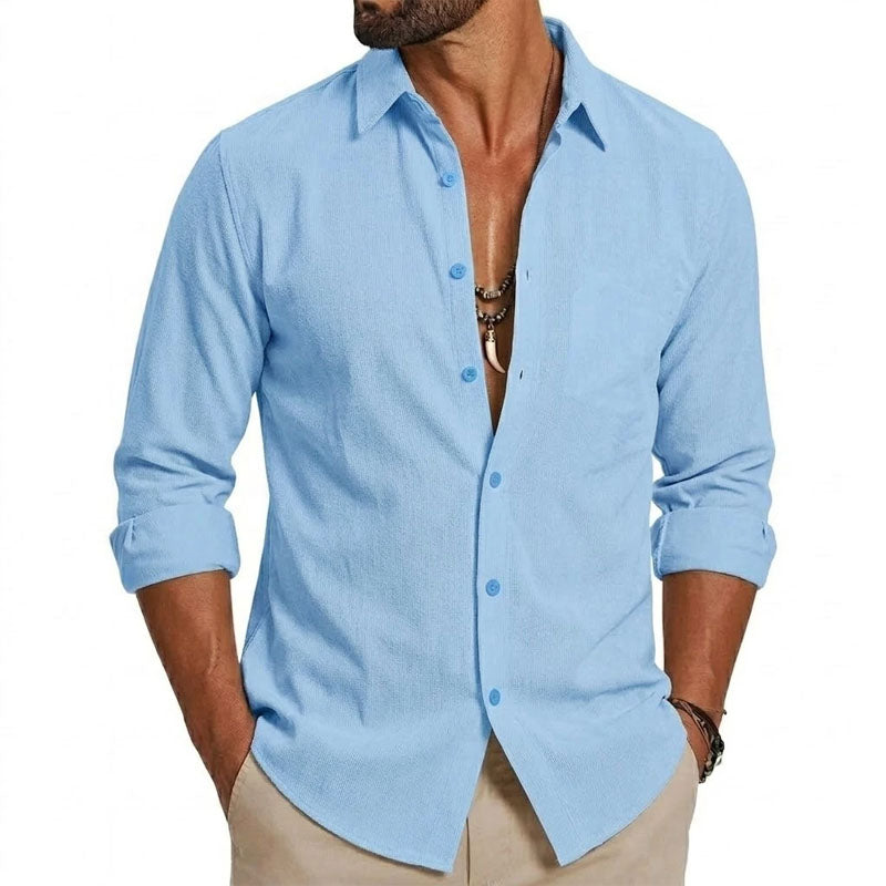 Blue slim-fit button-up shirt