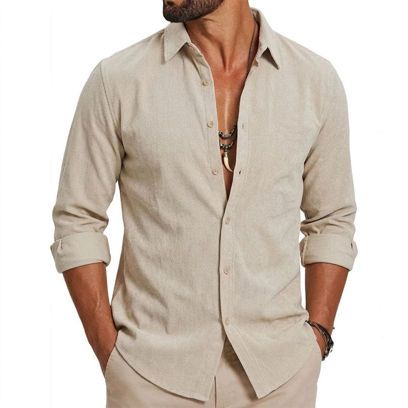 Beige slim-fit button-up shirt