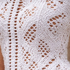 Women's Crochet Hollow Out Beach Cover-Up Dress – Split Hem Boho...