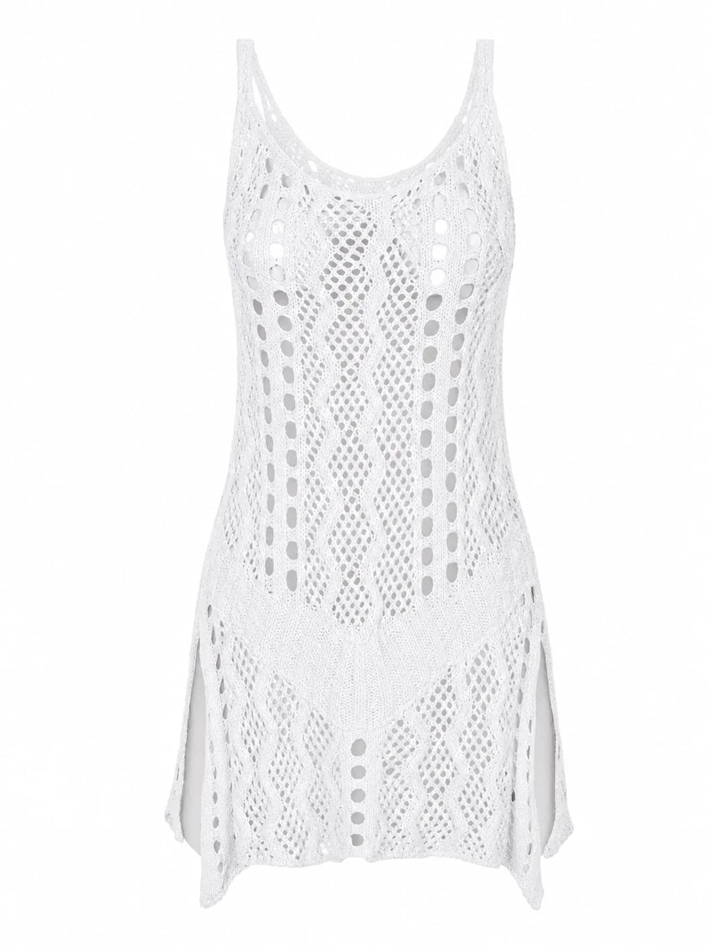 Women's Crochet Hollow Out Beach Cover-Up Dress – Split Hem Boho...