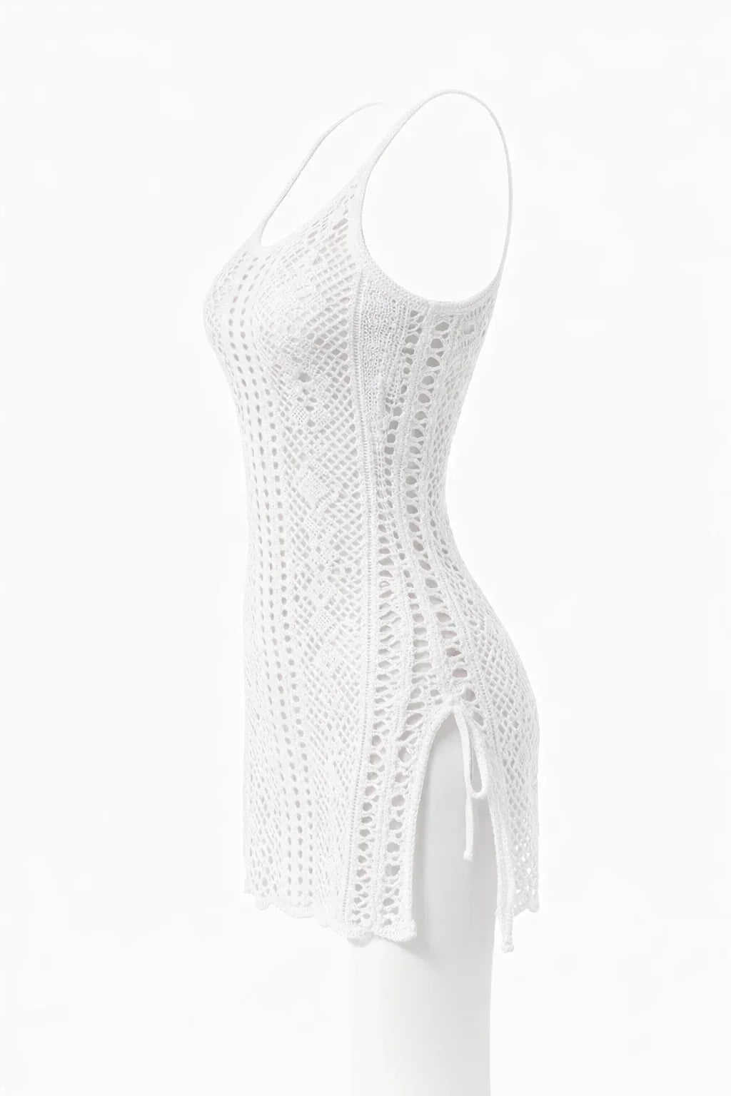 Women's Crochet Hollow Out Beach Cover-Up Dress – Split Hem Boho...