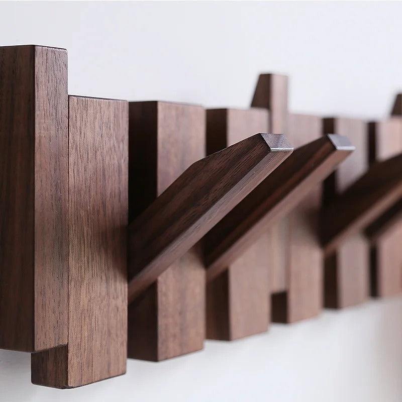 Wooden piano-shaped coat rack in walnut wood
